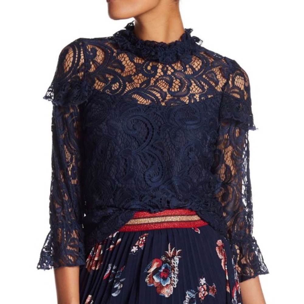 Mock-Neck Lace Blouse